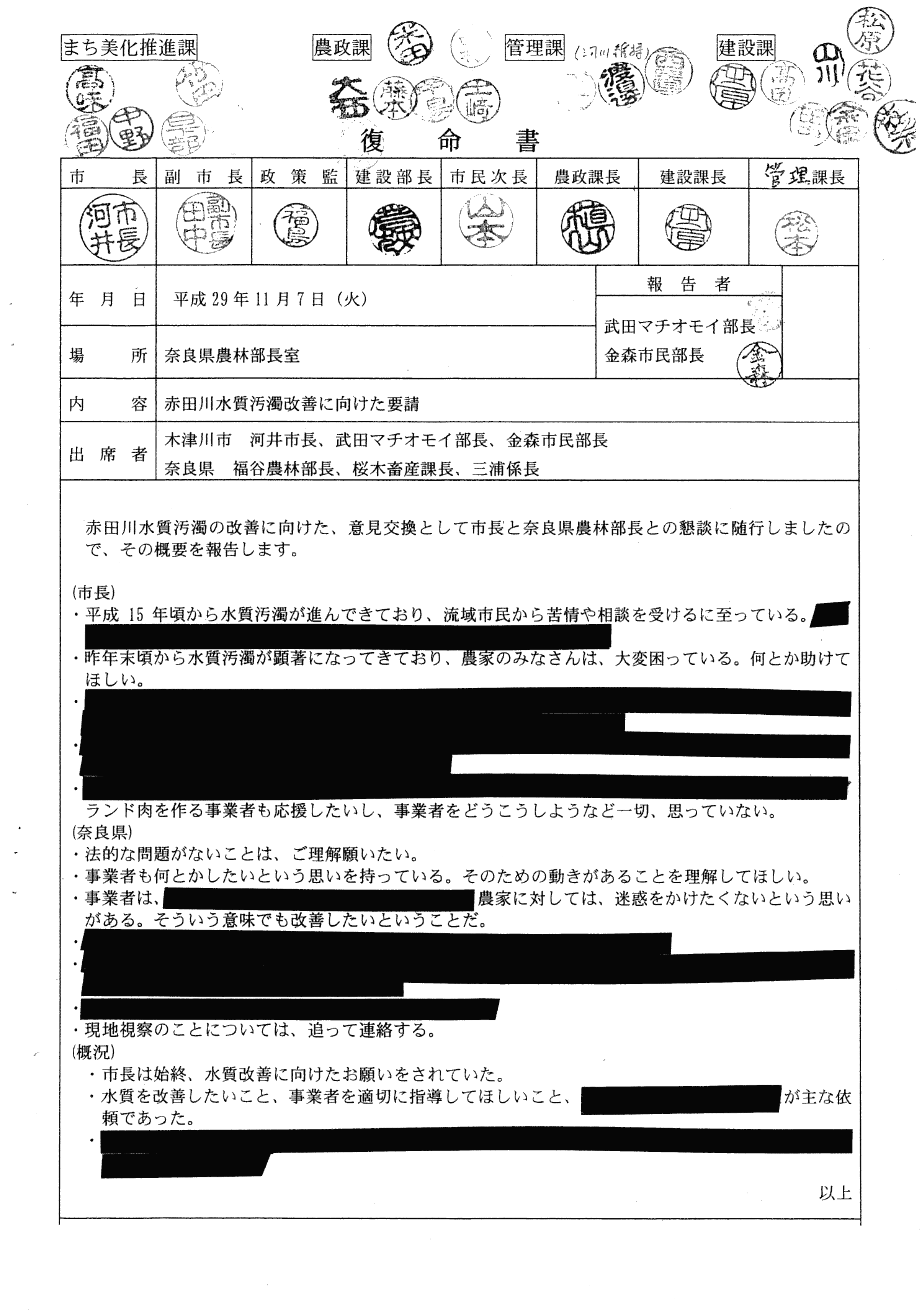 平成29年11月7日-赤田川水質汚濁改善に向けた要請-01