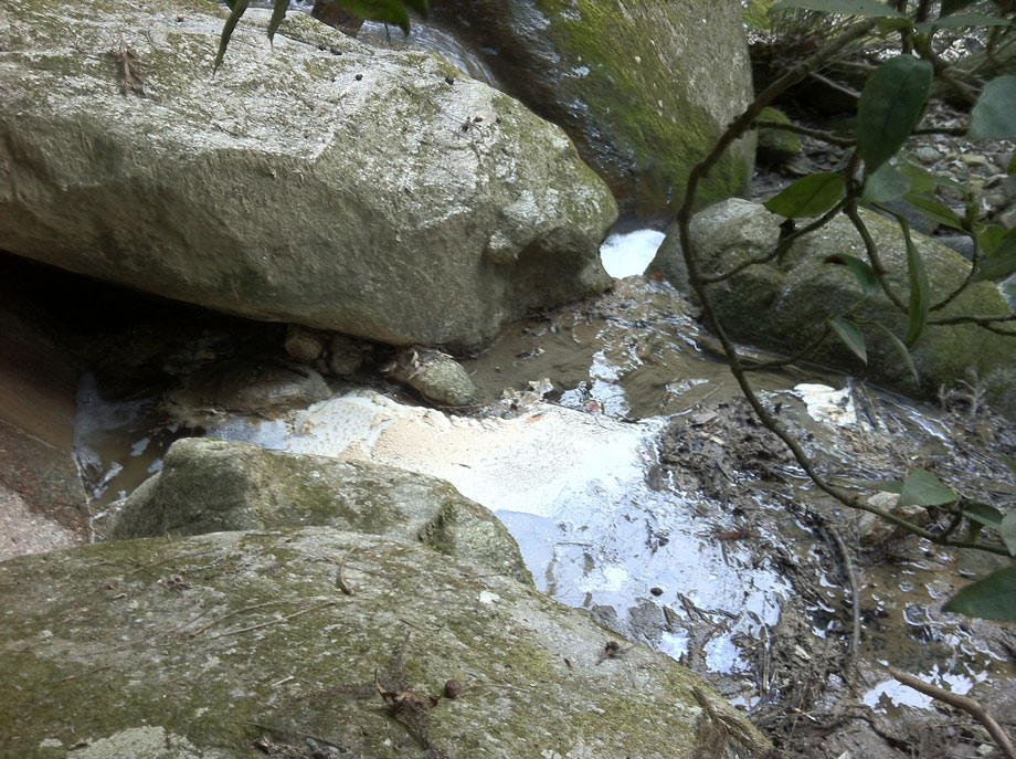2014年2月23日に撮影された糞尿のようなヘドロがたまる赤田川