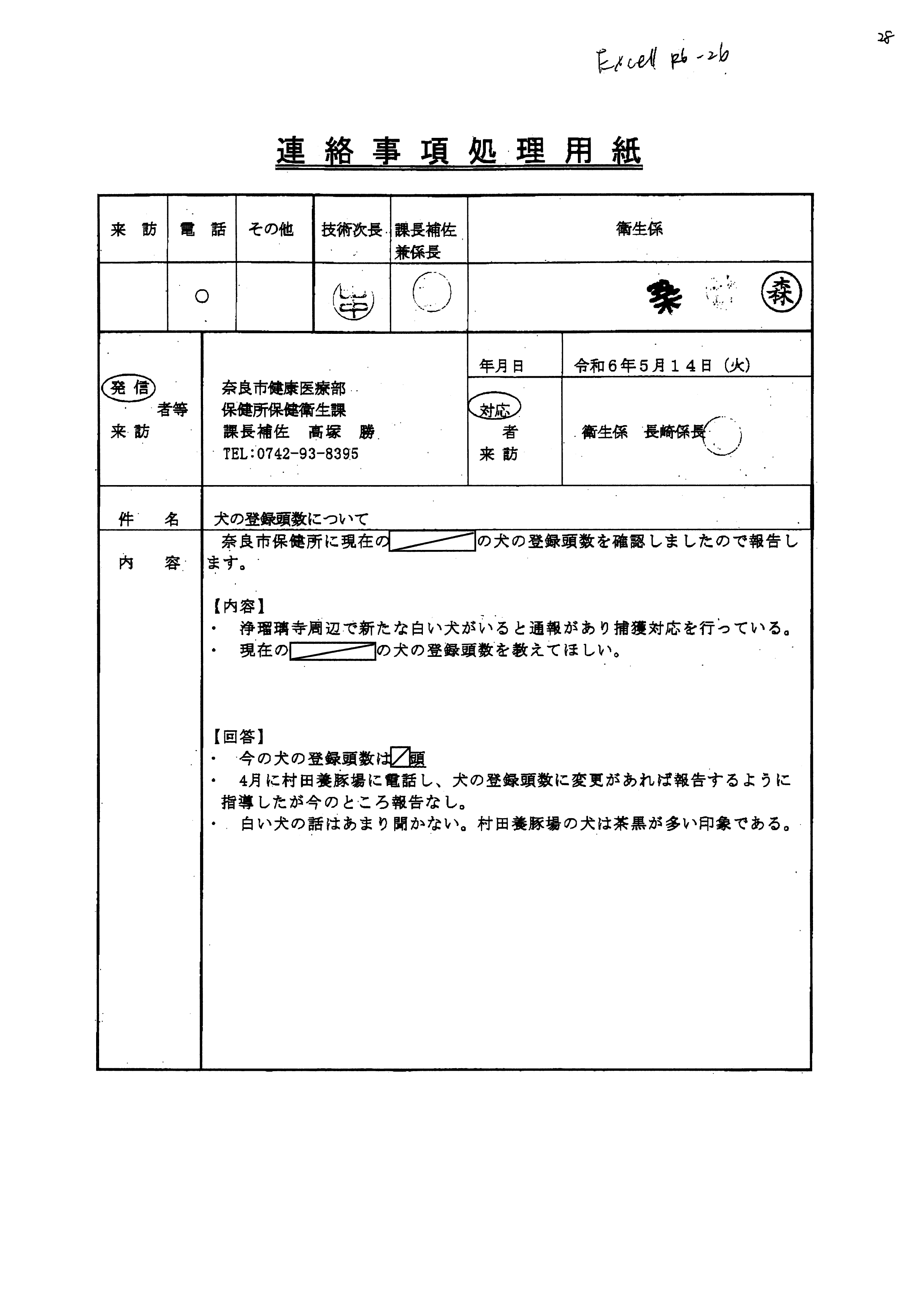 令和6年5月14日-（村田養豚場の）犬の登録頭数について